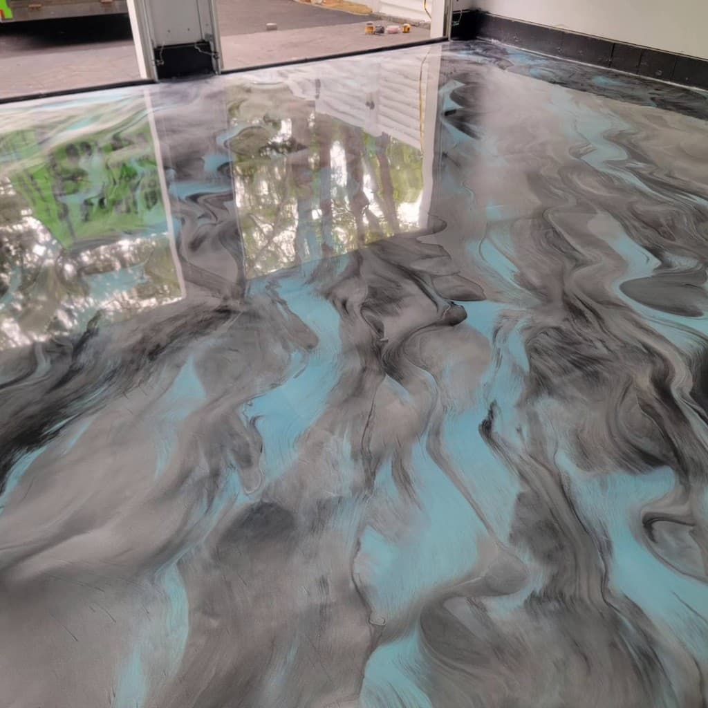 Blue Gray Swirl metallic epoxy floor — Central New York