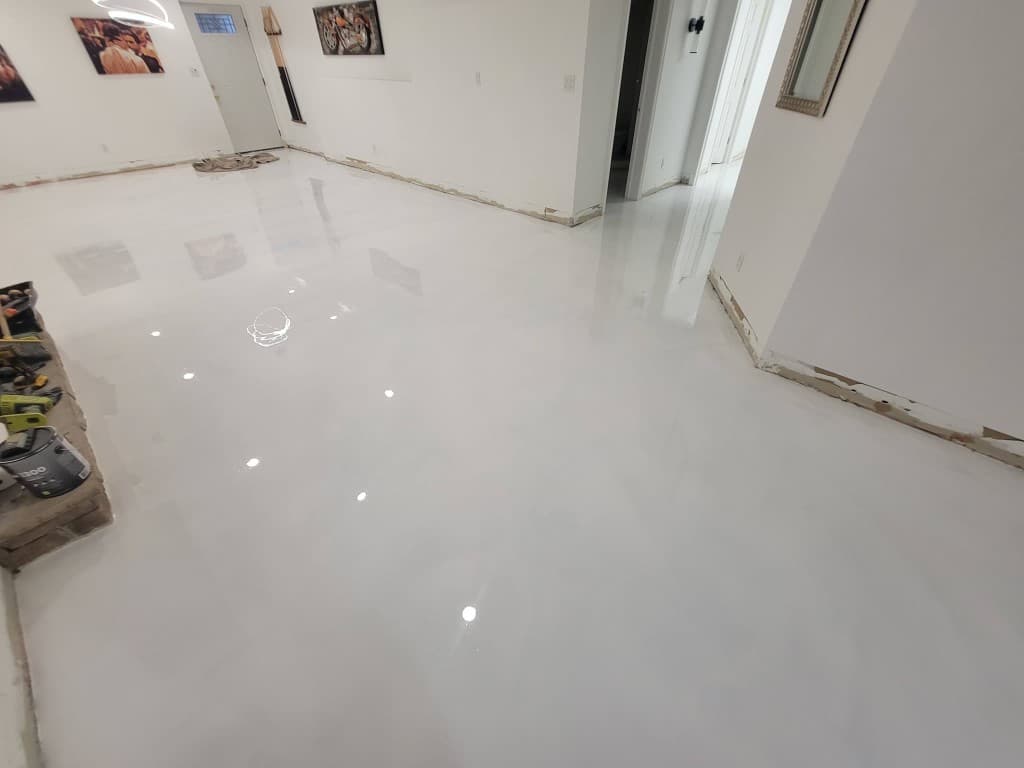 Pure White metallic epoxy floor — Central New York